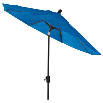 9' Round Push Tilt Market Umbrella, Black Frame, Sunbrella, Pacific Blue