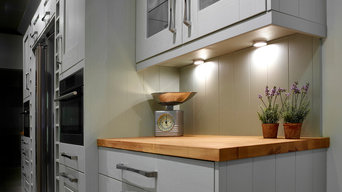 Under Cabinet LED spot lights for traditional painted kitchen with wood worktop