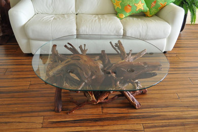 Cape Coral, FL   Driftwood & glass oval coffee table