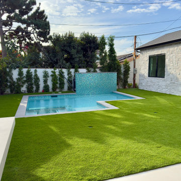 Morisson pool and spa raised wall with sheer decent