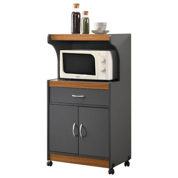 Pemberly Row Microwave Kitchen Cart in Gray Oak