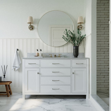 Ariel Bristol 55" Oval Sink Bath Vanity, White, 0.75" Carrara Marble