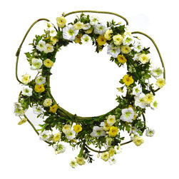 Shea's Wildflower - 18" Petunia Wreath, Yellow and White - Wreaths And Garlands
