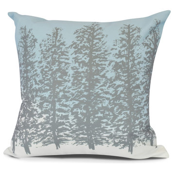 Hidden Forrest, Floral Print Outdoor Pillow, Gray, 18" x 18"
