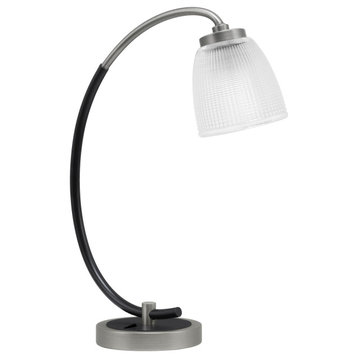1-Light Desk Lamp, Graphite/Matte Black Finish, 5" Clear Ribbed Glass