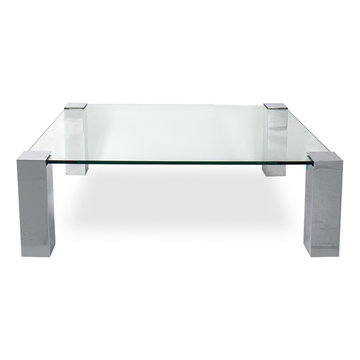 VINTAGE BRUETON STYLE POLISHED STEEL & GLASS COFFEE TABLE