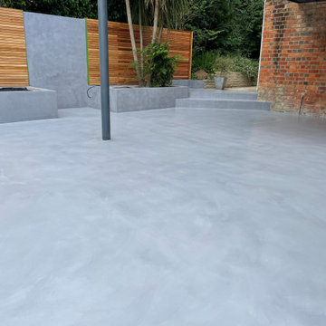 Polished concrete floor, stairs & walls external patio near Reading, Berkshire