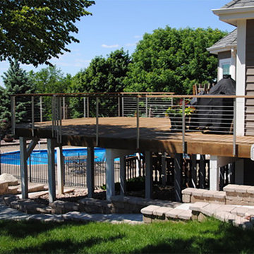Waukesha, WI Deck with Cable Rail overlooking pool
