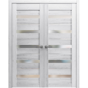 French Double Doors 72 x 96, Quadro 4445 Nordic White & Frosted Glass