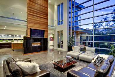 Example of a trendy living room design in Calgary