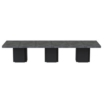 Dusk Dining Table, Faux Concrete/Pure Black, 153", Triple Leg