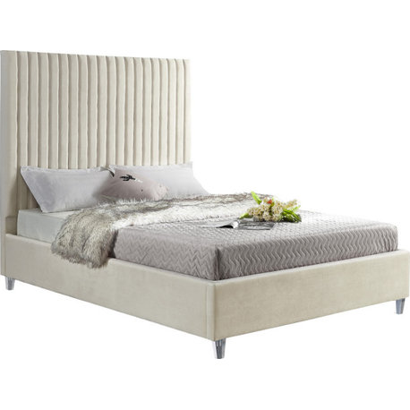 Candace Velvet Upholstered Bed, Cream, King