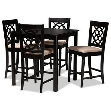 Arden Sand Fabric Upholstered Espresso Browned 5-Piece Wood Pub Set
