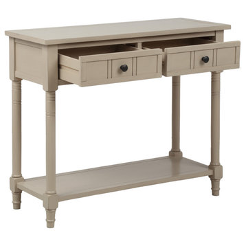 Console Table with Two Drawers and Bottom Shelf, Beige