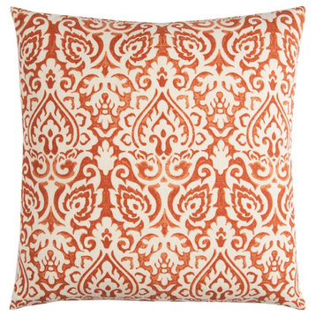 Orange White Distressed Damask Throw Pillow