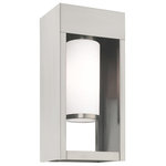 Livex Lighting - Bleecker 1-Light Wall Lantern, Brushed Nickel, 6.25"x13.63" - The box-like solid brass body of this outdoor wall lantern has a thick frame that houses a satin opal white cylinder glass shade. The brushed nickel finish give the thick, sturdy frame construction a contemporary look with distinct style.