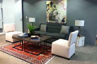 Inspiration for a large contemporary formal and open concept carpeted living room remodel in Phoenix with gray walls