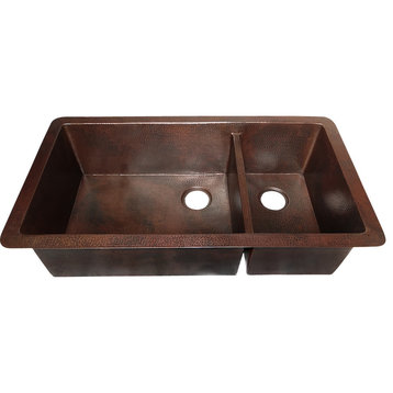 Large Undemount Kitchen Copper Sink Double Basin, Without Matching Solid Copper