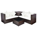vidaXL - vidaXL Patio Furniture Set 4 Piece Outdoor Sofa with Coffee Table Rattan Brown - This rattan lounge set combines style and functionality, and will be the focal point of your garden or patio. The rattan lounge set is designed to be used outdoors year round. Thanks to the weather-resistant and waterproof rattan, the lounge set is easy to clean, hard-wearing and suitable for daily use. The seat features a sturdy powder-coated steel frame, which is highly durable. It is also lightweight, making it easy to move around. The weatherproof storage chest provides an ideal space for stashing your blankets, pillows, toys, books and other items lying around. The thick, removable cushions and pillows with vertical fiber cotton filling are highly comfortable. The easy-to-clean polyester covers with concealed zippers can be removed and washed. The modular rattan lounge set is very flexible and can be easily moved around to suit any setting! Delivery includes 2 two-seat sofas, 1 coffee table with glass top, 1 storage box with a waterproof bag, 2 seat cushions, 4 back cushions and 4 pillows. Note 1): We recommend covering the set in the rain, snow and frost.Note 2): This item will be shipped flat packed. Assembly is required; all tools, hardware and instructions are included.