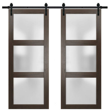 Double Barn Door 60 x 80 Frosted Glass, Lucia 2552 Chocolate Ash, 13FT