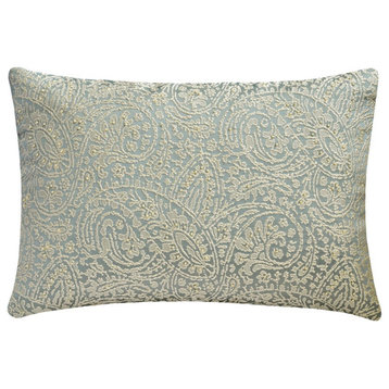 Light Blue Jacquard 12"x26" Lumbar Pillow Cover Pearl, Paisley - Paisley Finesse