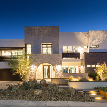 Desert Villa With Southwestern Landscaping and Geometric Stone Elements