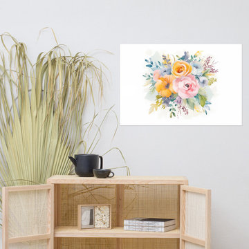 Floral Picture Prints: Ephemeral Elegance Colorful Bouquet Watercolor Painting
