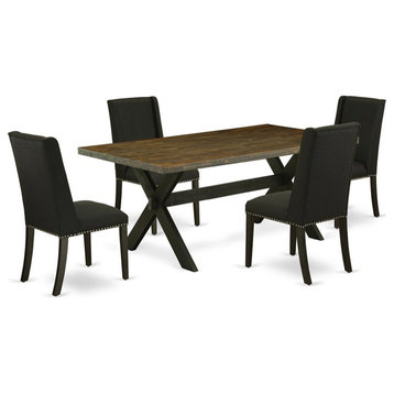 East West Furniture X-Style 5-piece Wood Dining Set in Wire Brushed Black