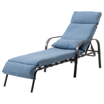 Outdoor&Indoor Adjustable Chaise Lounge Chair with Cushion and Pillow, Dark Blue