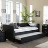 Frank Faux Leather Button-Tufting Sofa Twin Daybed With Trundle Bed, Black