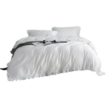 DM807T | Twin Size 4 piece Duvet Cover Set Ruffled Bedding 100% Cotton