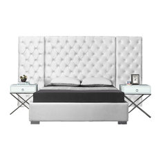 Grande Velvet Bed, White, Queen