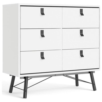 Pemberly Row Engineered Wood 6 Drawer Chest in White Matte and Black