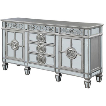 ACME Varian 6-Drawer Wooden Server with 2 Doors in Mirrored and Antique Platinum