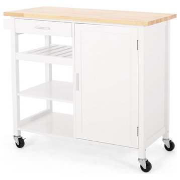 Contemporary Kitchen Cart, Multifunctional Design & Ample Storage Space, White