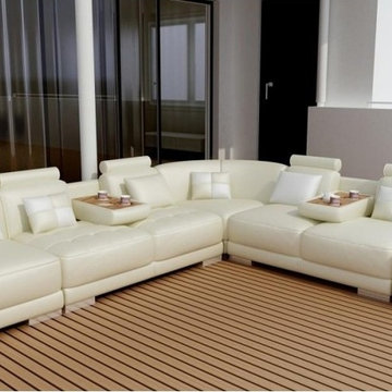 Modern Bonded Leather Sectional Sofa in White