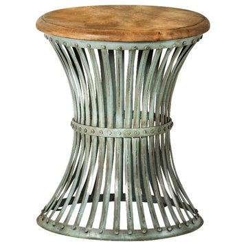 Coaster Matyas 20" Round Metal Accent Table in Blue Distressed/Natural