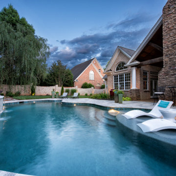 Residential Pool, Raised Spa and Raised Wall with Fire Bowels-Kernersville, NC