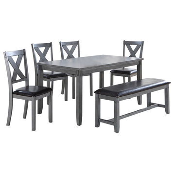 6-Piece Dining Set With X-Cross Chair, Gray
