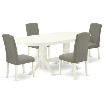East West Furniture Vancouver 5-piece Wood Dining Set in White/Dark Shitake