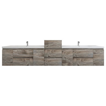 BTO 116''  Wall Mounted Bath Vanity With Reinforced Acrylic Sink, Double Sink, Natural Wood