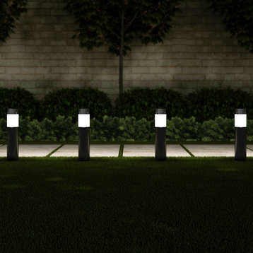 Solar Path Bollard Lights, Set of 6- 15" Stake Lighting by Pure Garden, Black