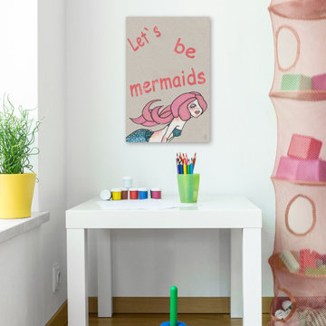 "Let's Be Pink Mermaids" Painting Print on Wrapped Canvas
