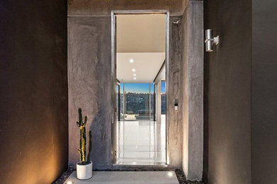 Entryway - mid-sized modern concrete floor and gray floor entryway idea in Los Angeles with gray walls and a metal front door