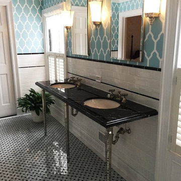 Retro-Modern Black, White & Teal Bath Remodel