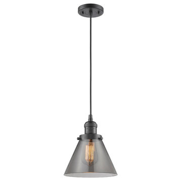 1-Light Large Cone 8" Pendant, Oil Rubbed Bronze, Glass: Smoked