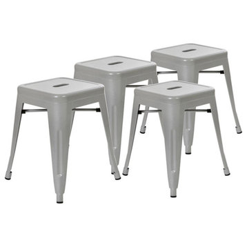 Flash Furniture 18" Stackable Metal Dining Stool in Silver (Set of 4)
