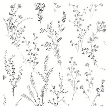 York Wallcoverings FH4026 Wildflower Sprigs Wallpaper Black/White