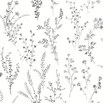York Wallcoverings FH4026 Wildflower Sprigs Wallpaper Black White