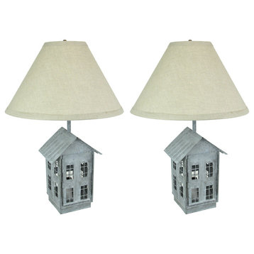 Set of 2 Rustic Zinc Dual Table Lamps And Accent Light Farmhouse Decor